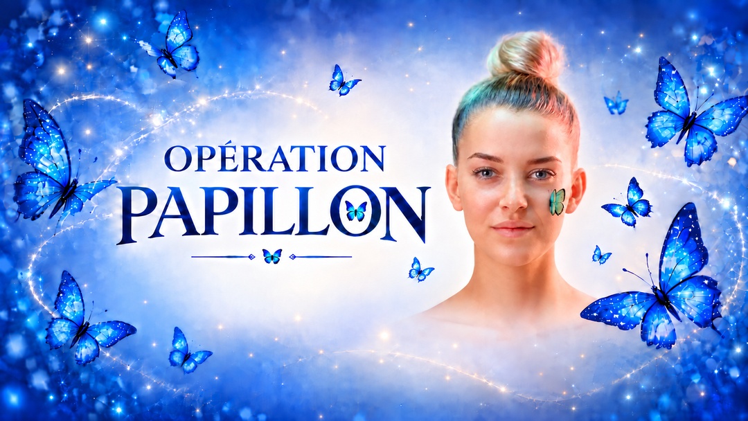 Opération Papillon entourée de papillons bleus